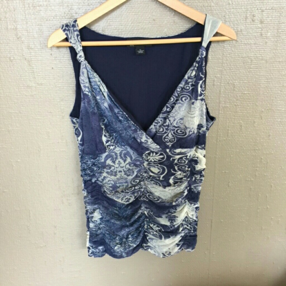 INC Blue Mesh faux Wrap Top XL